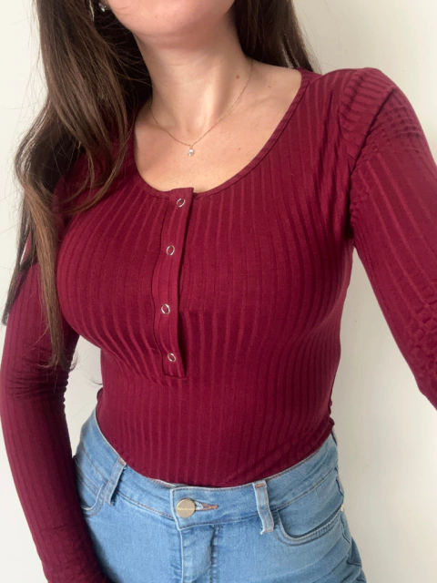 Blusa botões manga longa - Vermelho Bordô