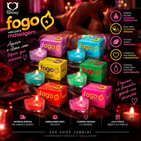 FOGO DA PAIXÃO VELA BEIJÁVEL PARA MASSAGEM COM GLITTER 20G SEXY FANTASY