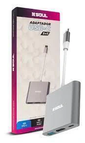 ADAPTADOR HUB MULTIPUERTOS (3) EN 1 TIPO C A HDMI + PD + USB 3.0 SOUL