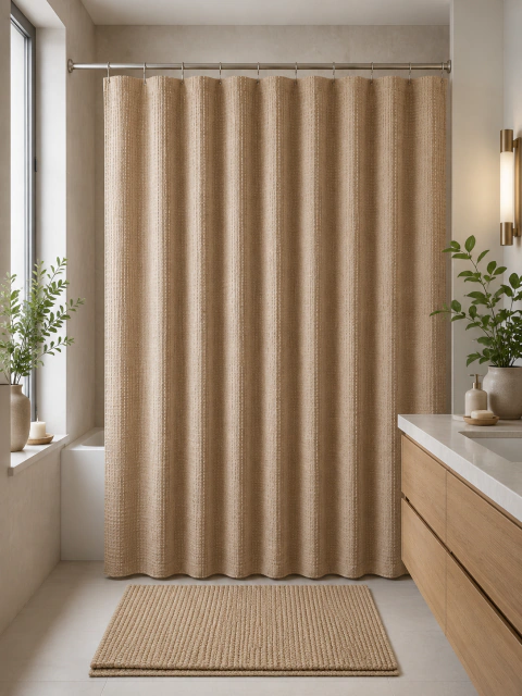 CORTINA DE BAÑO CON TEXTURA MARRON (MFE110M)