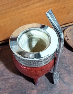 Mate Imperial Con Virola De Alpaca + Bombilla Cuero Crocco - comprar online