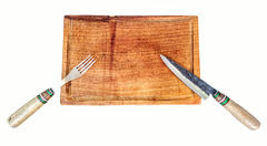 Plato De Algarrobo + Cuchillo Acero Arado Y Tenedor A. Inox - comprar online