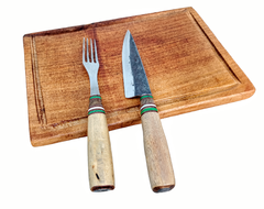 Plato De Algarrobo + Cuchillo Acero Arado Y Tenedor A. Inox - tienda online