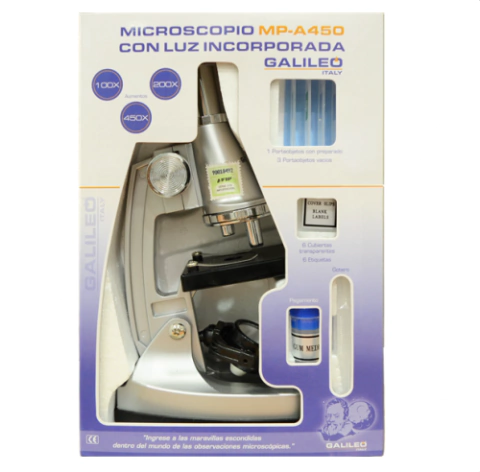 MICROSCOPIO DIDACTICO CON LUZ Y ESPEJO REFLECTOR-A450