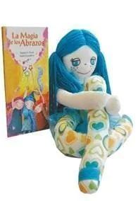 MUÑECA QUE ABRAZA CON LIBRO- COLOR TURQUESA
