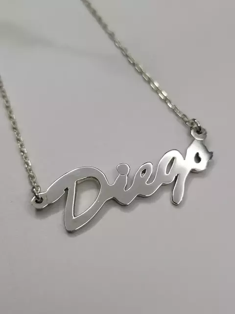 Conjunto Plata 925 Collar con Nombre "Diego" Cursiva Clasica