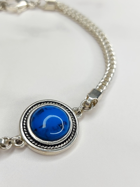 Pulsera Acero Blanco con centro piedra azul - comprar online