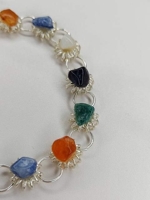 Pulsera Acero Blanco con Piedras Naturales