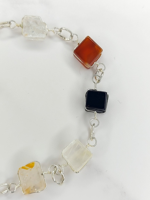 Pulsera Acero Blanco con Piedras Naturales