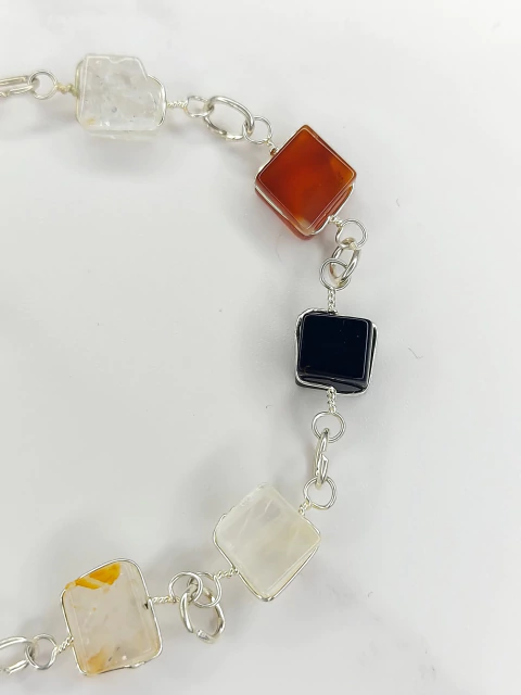 Pulsera Acero Blanco con Piedras Naturales