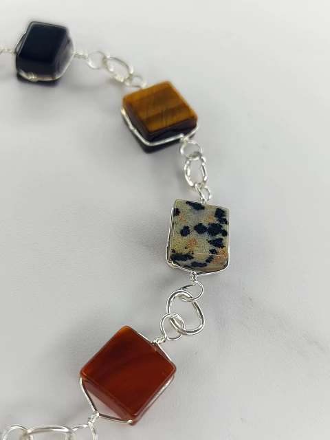 Pulsera Acero Blanco con Piedras Naturales