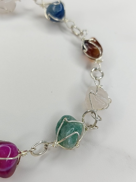 Pulsera Acero Blanco con Piedras Naturales