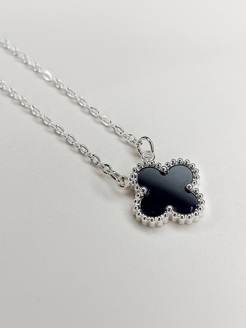 Conjunto Acero Blanco Trebol cuatro hojas