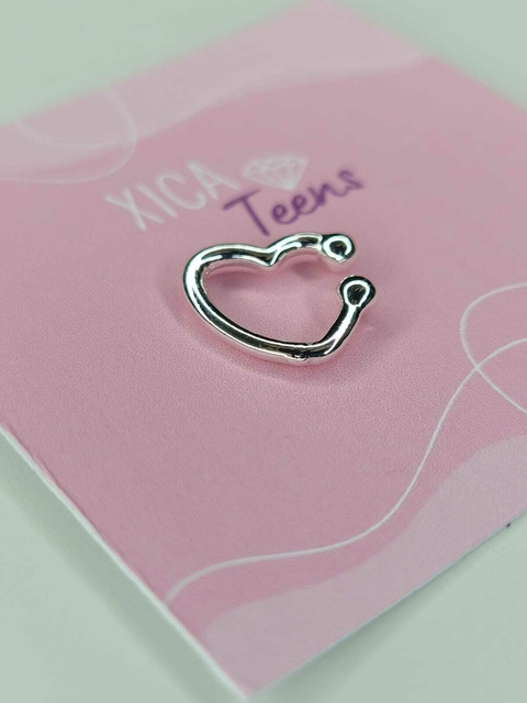 Aro Acero Blanco Cuff Solitario Corazón