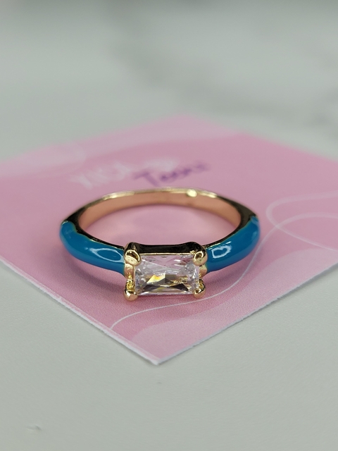 Anillo Acero Dorado Cubic Azul