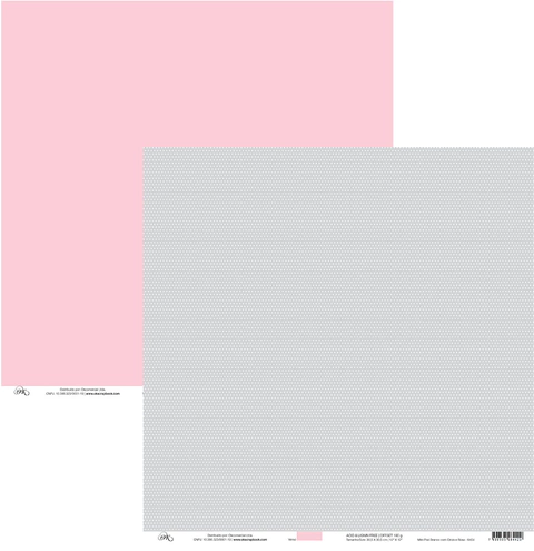 Papel Básico Mini Poá Branco com Cinza e Rosa 6454 OK Scrapbook