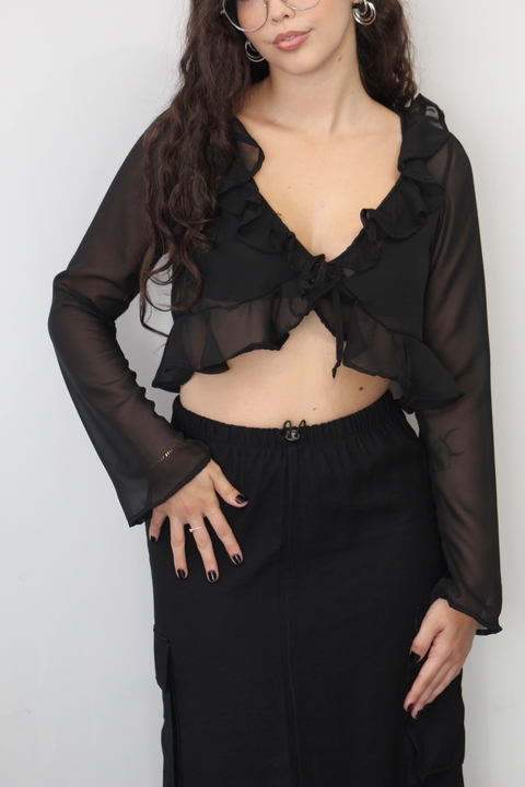 BLUSA CROPPED CHIFFON PRETA - comprar online