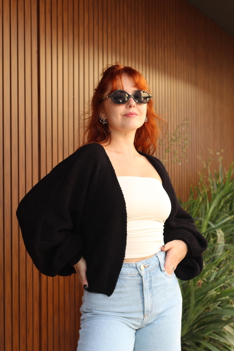 TRICOT CARDIGAN CURTO MOUSSE PRETO - comprar online