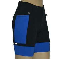 Bermuda 4 Bolsos Preta com Bolsos e Barra Azul Royal