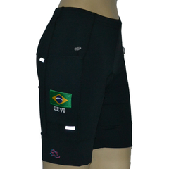 Bermuda 4 Bolsos Preta Bandeira do Brasil e Nome (Silkado)