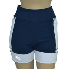 Shortinho 4 Bolsos Azul Marinho com Laterais e Barra Branca na internet
