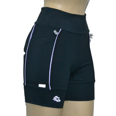 Shortinho 4 Bolsos Preto com Vivo Lilás Claro
