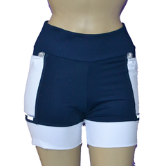 Shortinho 4 Bolsos Azul Marinho com Bolsos e Barra Branca - comprar online