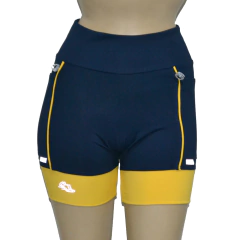 Shortinho 4 Bolsos Azul Marinho com Barra e Vivo Amarelo - comprar online