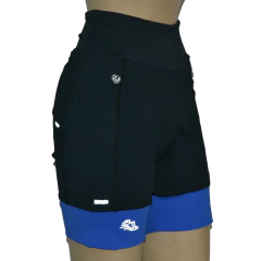 Shortinho 4 Bolsos Preto com Barra Azul Royal