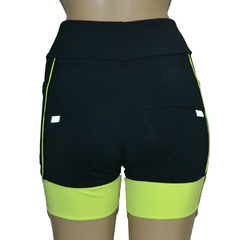 Shortinho 4 Bolsos Preto com Barra e Vivo Amarelo Neon - corrabem