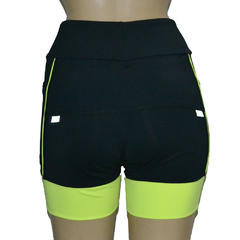 Shortinho 4 Bolsos Preto com Barra e Vivo Amarelo Neon - Pronta Entrega - corrabem