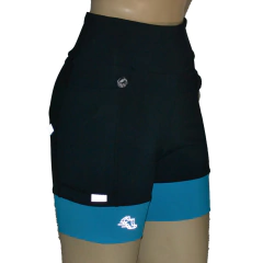 Shortinho 4 Bolsos Preto com Barra Azul Céu - Pronta Entrega