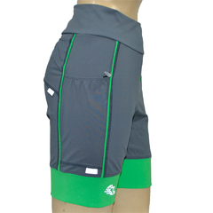 Shortinho 4 Bolsos Chumbo com Barra e vivo Verde Bonito- Pronta Entrega