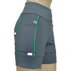 Shortinho 4 Bolsos Chumbo com Vivo Verde Bonito- Pronta Entrega