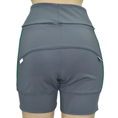 Shortinho 4 Bolsos Chumbo com Vivo Verde Bonito- Pronta Entrega - corrabem