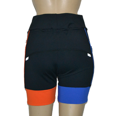 Bermuda 4 Bolsos Preto com Barra e Vivo Azul e Laranja - corrabem