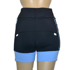 Shortinho 4 Bolsos Preto com Barra e Vivo Azul Fly - corrabem