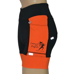 Shortinho 4 Bolsos Preto Lateral e Barra Laranja CorrerPraViajar na internet