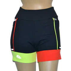 Shortinho 3 Bolsos Preto Barra e Vivo Laranja e Amarelo Neon - Black Friday - Pronta Entrega - comprar online