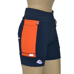 Shortinho 4 Bolsos Azul Marinho com Laterais Laranja