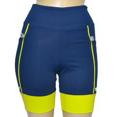 Bermuda 4 Bolsos Azul Marinho com Barra e Vivo Amarelo Neon - Pronta Entrega - comprar online