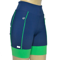 Bermuda 4 Bolsos Azul Marinho com Barra e Vivo Verde Bonito - Pronta Entrega