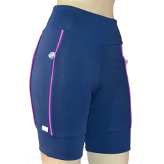 Bermuda 4 Bolsos Azul Marinho com Vivo Roxo - Pronta Entrega