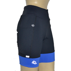 Bermuda 4 Bolsos Preto com Barra Azul Royal- Pronta Entrega