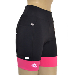 Bermuda 4 Bolsos Preto com Barras Rosa Neon - Pronta Entrega