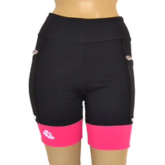 Bermuda 4 Bolsos Preto com Barras Rosa Neon - Pronta Entrega - comprar online