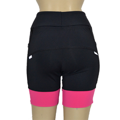 Bermuda 4 Bolsos Preto com Barras Rosa Neon - Pronta Entrega - corrabem