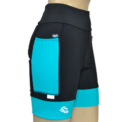 Shortinho 4 Bolsos Preto com Laterais e Barra Azul Tiffany- Pronta Entrega