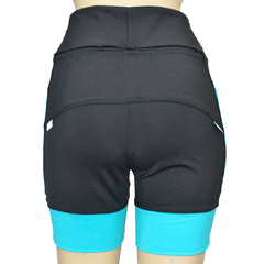 Shortinho 4 Bolsos Preto com Laterais e Barra Azul Tiffany- Pronta Entrega - corrabem