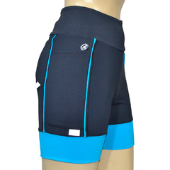 Shortinho 4 Bolsos Preto com Barra e Vivo Azul Capri - Pronta Entrega